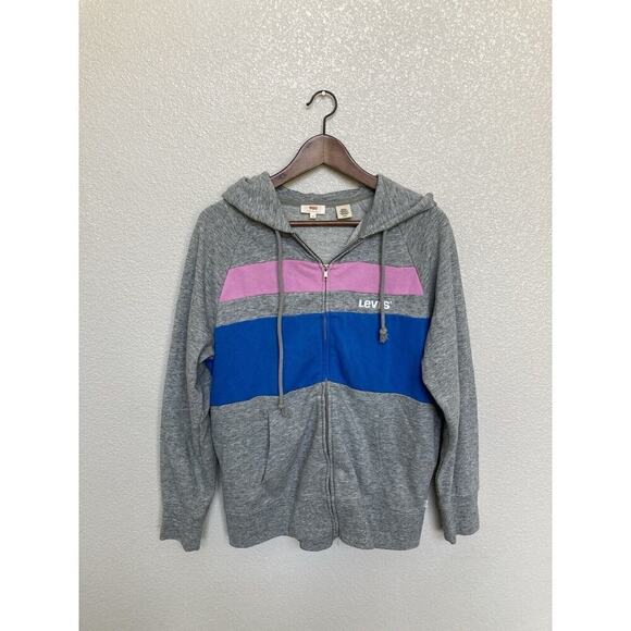 Levis womens zip up hoodie size small gray pink blue beachy casual colorblock - Picture 1 of 5